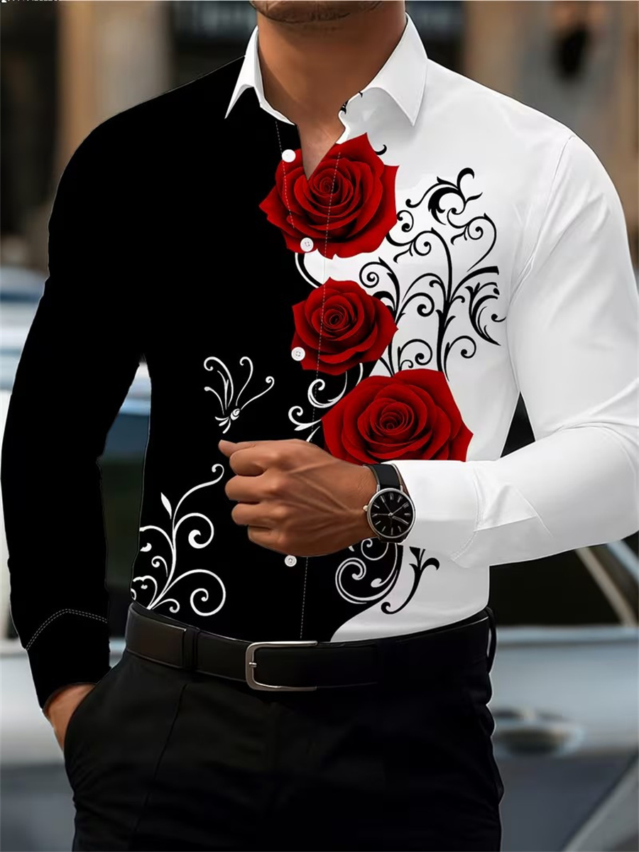 Men'S Fashion - Kemeja Pria Lengan Panjang Motif Mawar