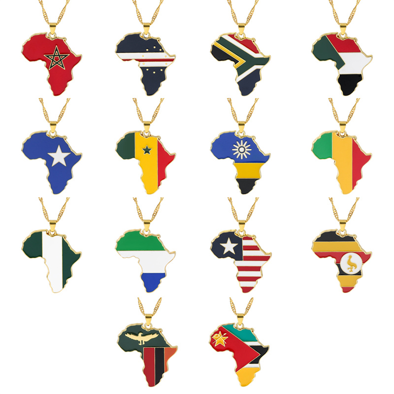 Men Fashion Uganda - Kalung Logam Liontin Peta Negara Kreatif