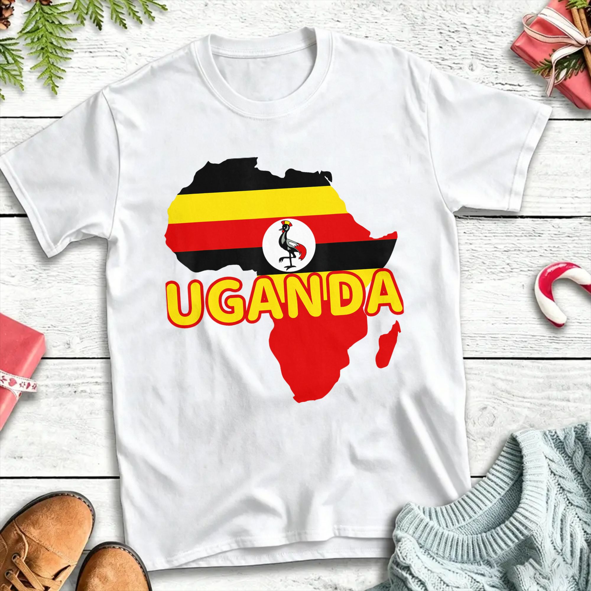 Men Fashion Uganda - Kaus Uganda Ugandan Pride Flag Map