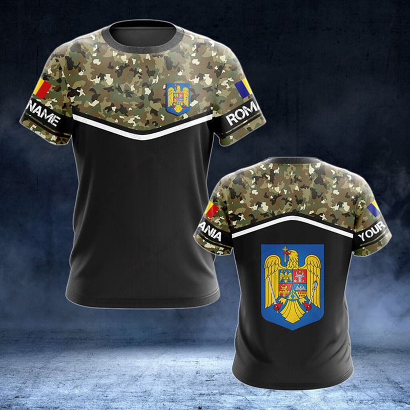 Kaos Grafis Camo Bendera Ruman - Men'S Fashion Names ulasan dan harga